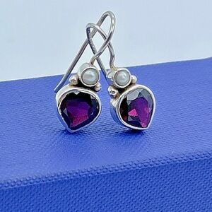 Silpada Elegant Silver and Garnet Heart Pearl Earrings